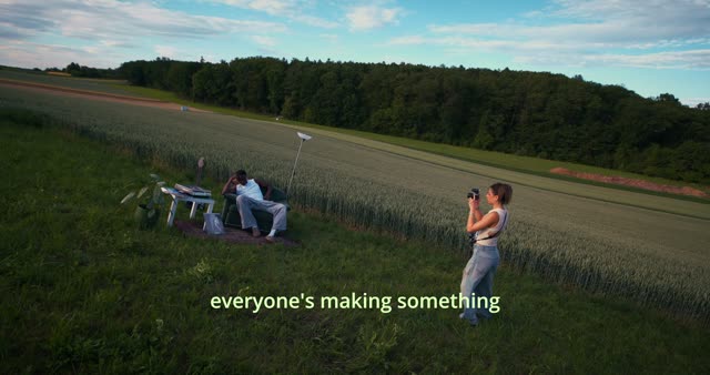 Founders Film opening: a filmmaker stands beside a road as the subtitle reads everyone’s making something